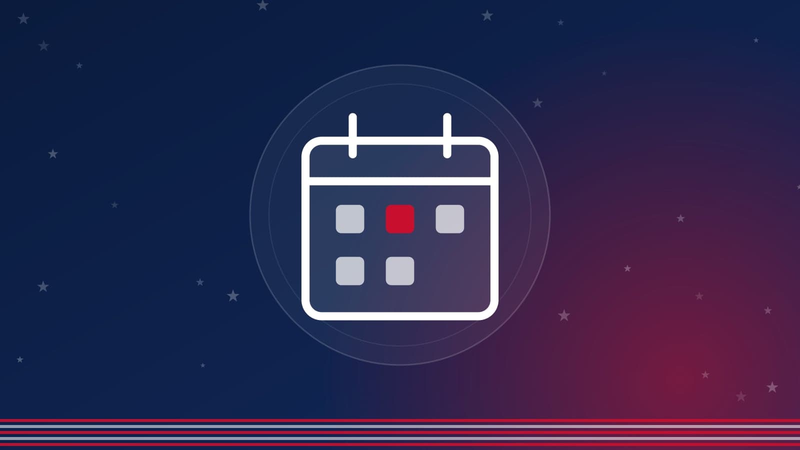 Capa em azul-marinho, com listras e estrelas da bandeira dos EUA e um calendário ao centro