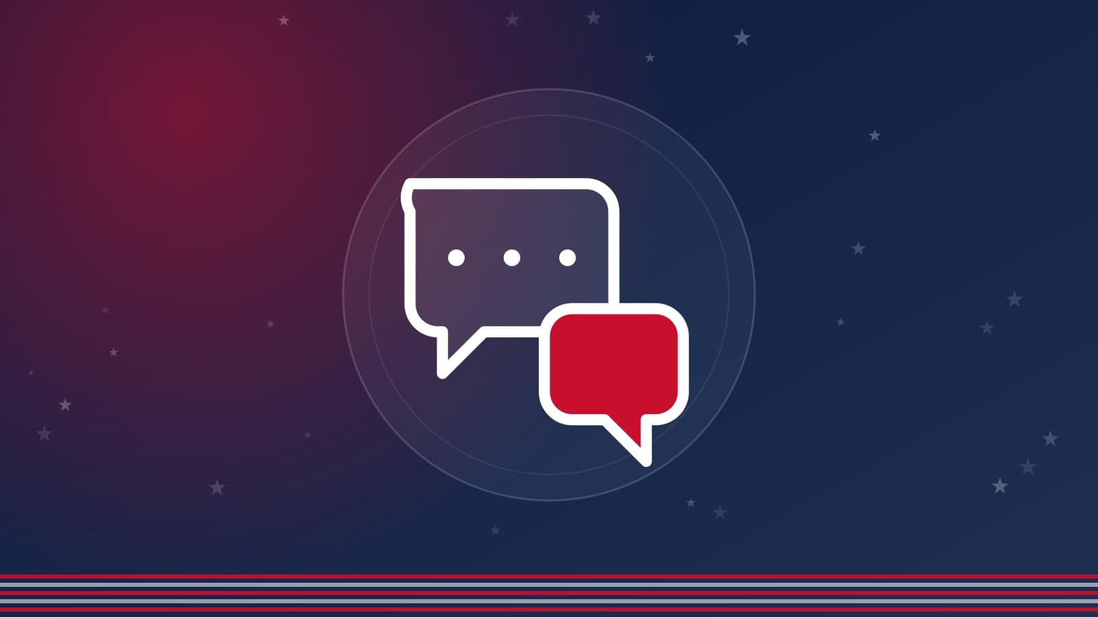 Capa em azul-marinho, com listras e estrelas da bandeira dos EUA e balões de conversa ao centro